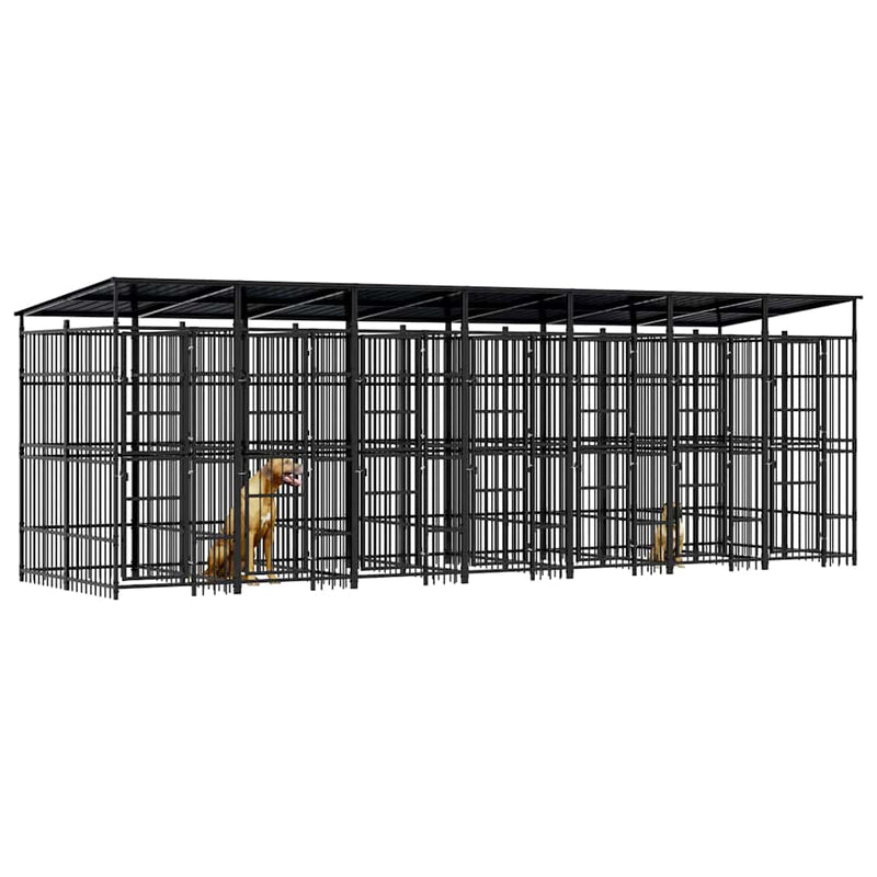 Padoc pentru câini de exterior cu acoperiș, 12,9 m², oțel