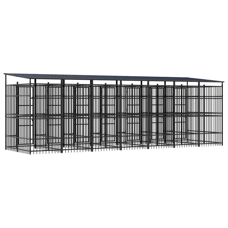 Padoc pentru câini de exterior cu acoperiș, 12,9 m², oțel