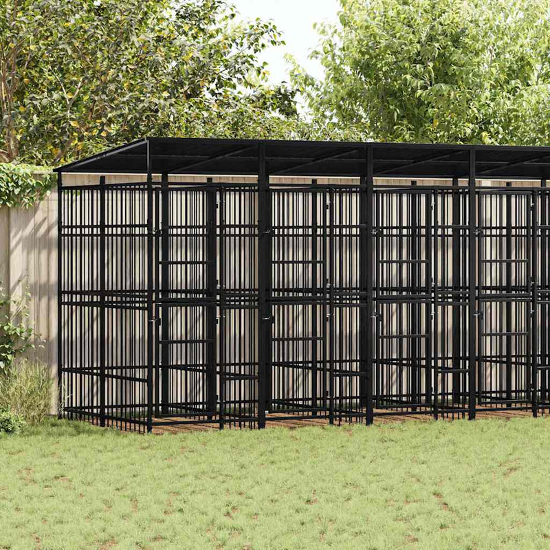 Padoc pentru câini de exterior cu acoperiș, 12,9 m², oțel