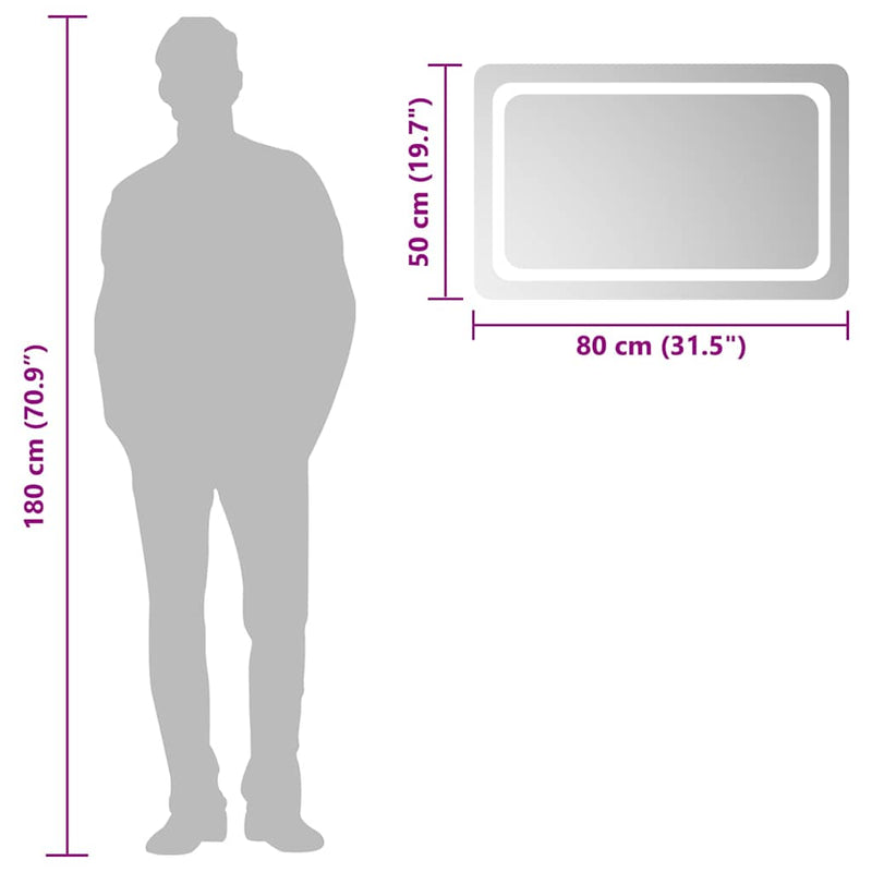 Oglindă de baie cu LED, 80x50 cm