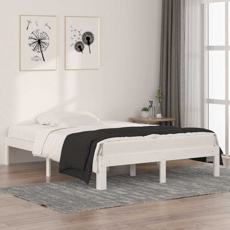 Cadru de pat dublu, alb, 135x190 cm, lemn masiv