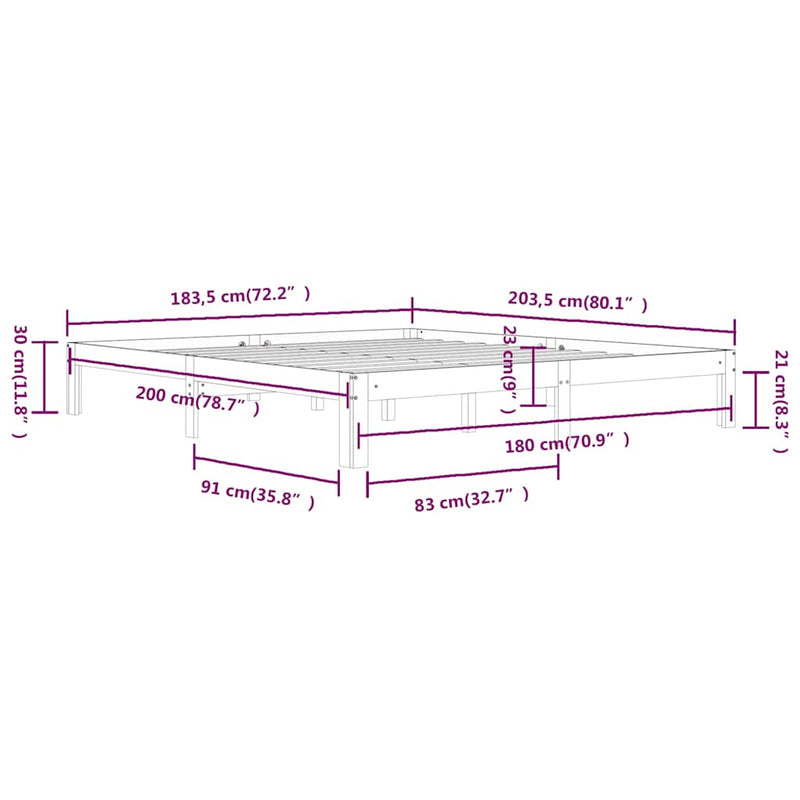 Cadru de pat Super King, alb, 180x200 cm, lemn masiv