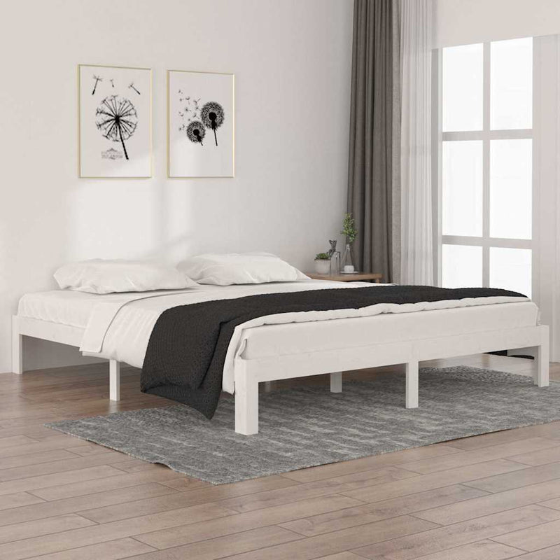Cadru de pat Super King, alb, 180x200 cm, lemn masiv