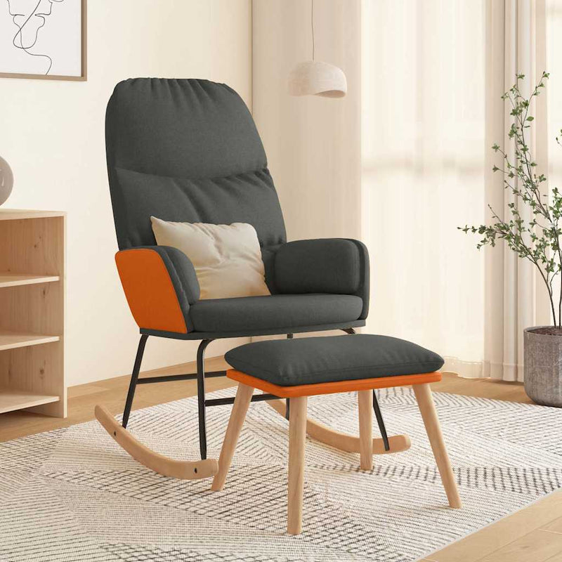 Scaun balansoar cu taburet, gri închis, textil