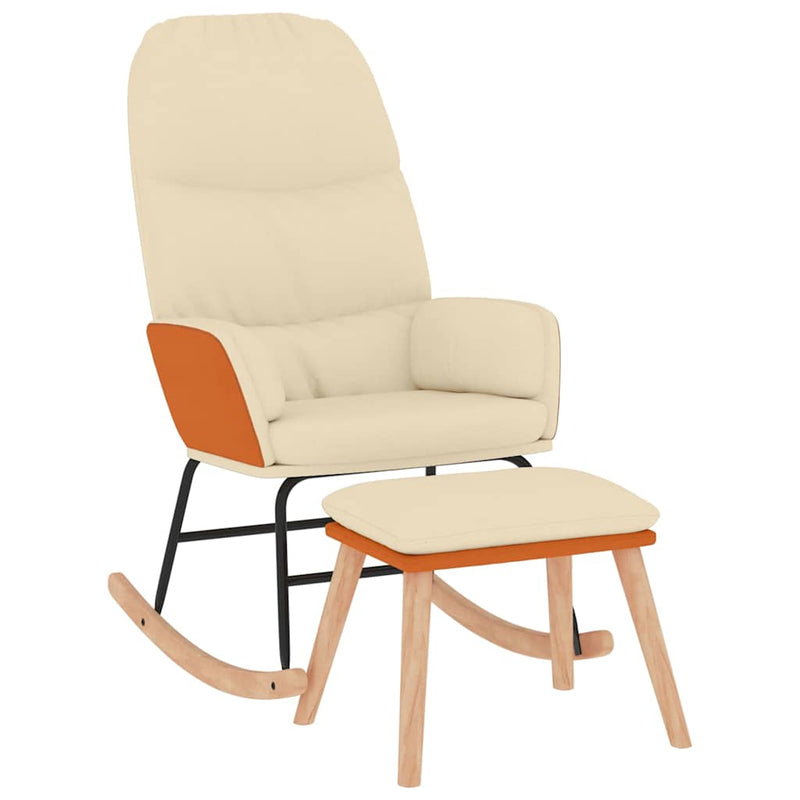 Scaun balansoar cu taburet, crem, textil
