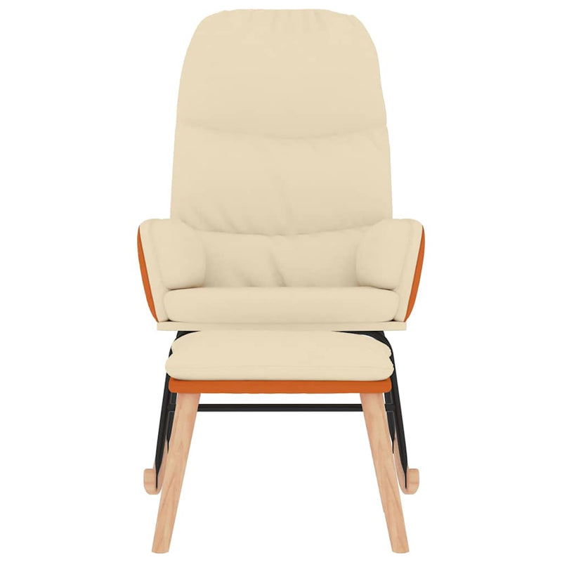 Scaun balansoar cu taburet, crem, textil