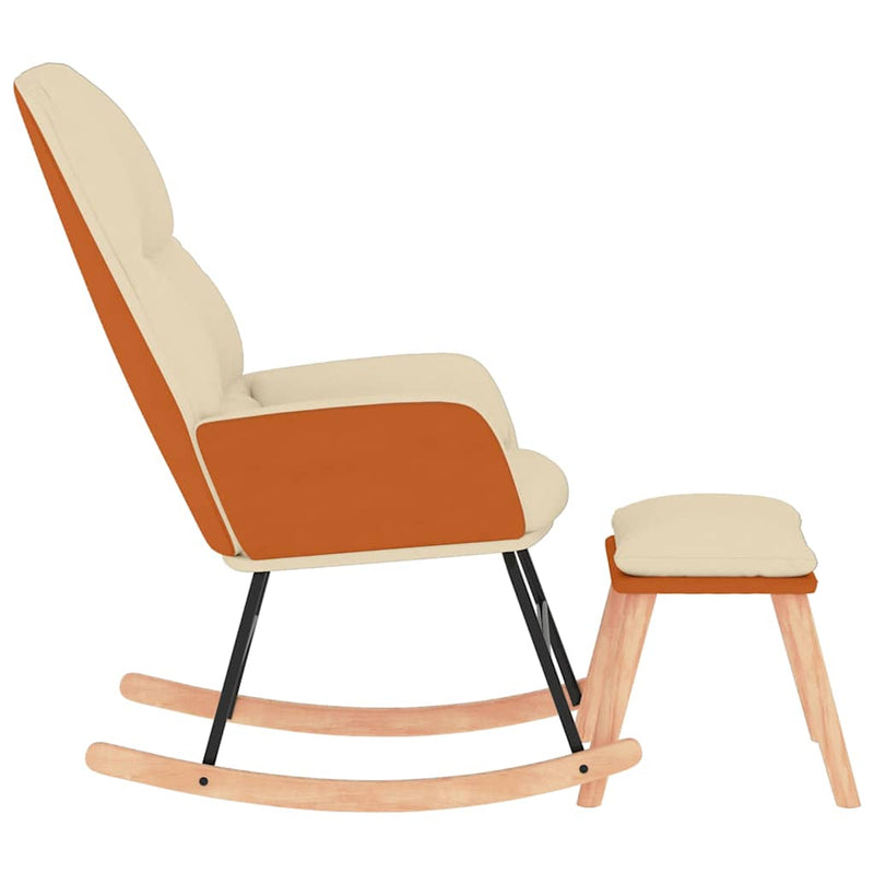 Scaun balansoar cu taburet, crem, textil