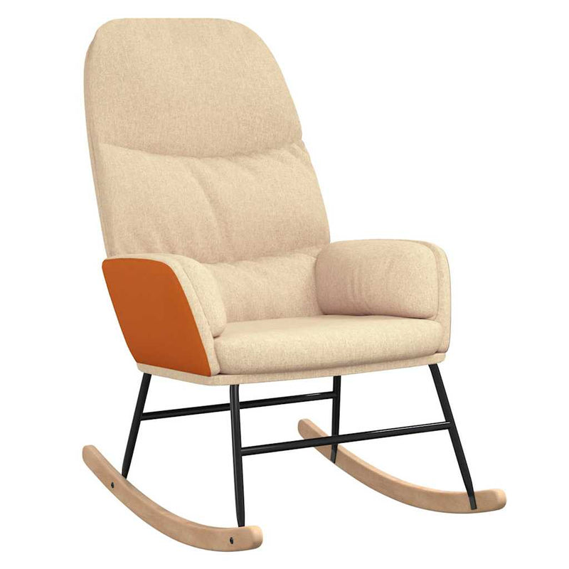 Scaun balansoar cu taburet, crem, textil