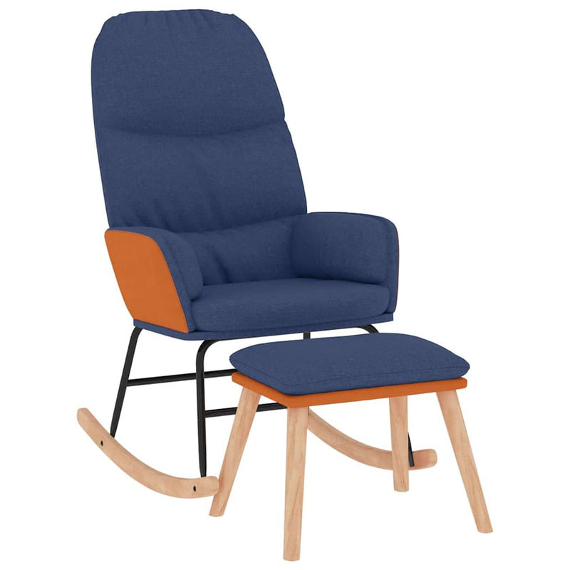 Scaun balansoar cu taburet, albastru, textil