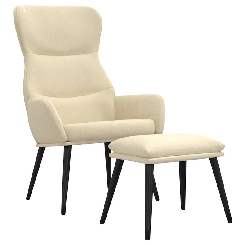 Scaun de relaxare cu taburet, crem, textil