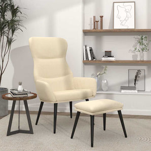 Scaun de relaxare cu taburet, crem, textil