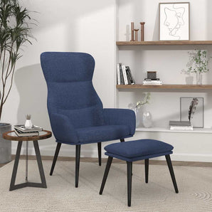 Scaun de relaxare cu taburet, albastru, textil