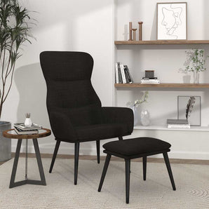 Scaun de relaxare cu taburet, negru, textil