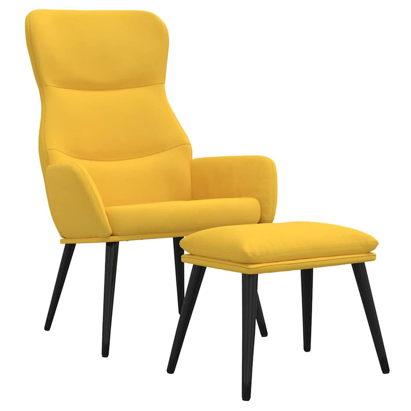 Scaun de relaxare cu taburet, galben muștar, textil