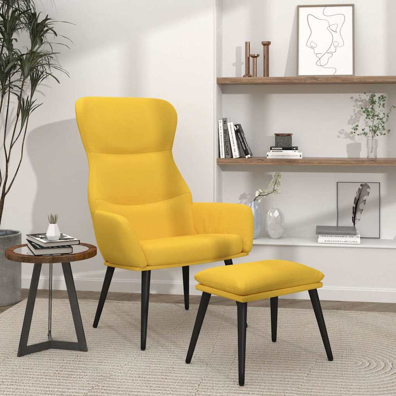 Scaun de relaxare cu taburet, galben muștar, textil