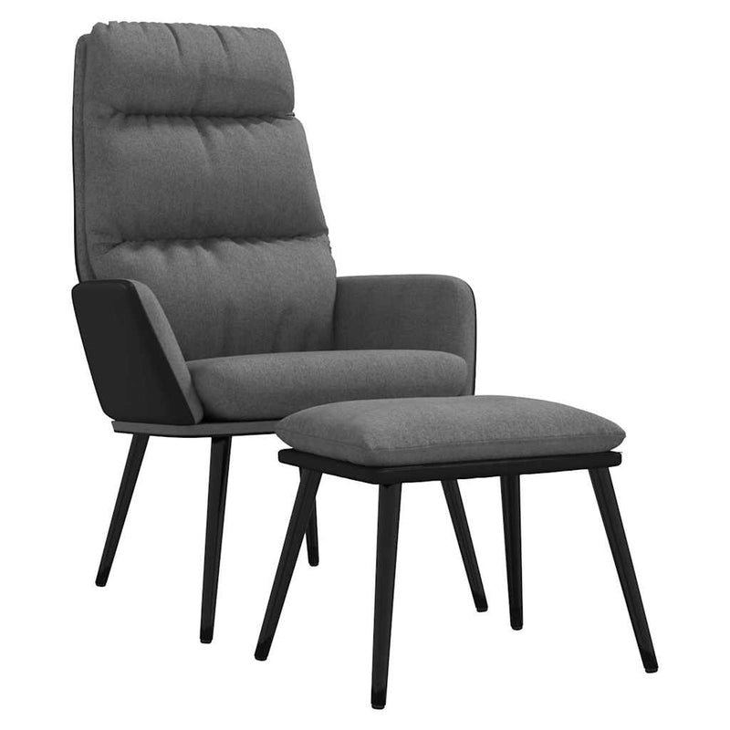 Scaun relaxare cu taburet, gri deschis, textil/piele ecologică