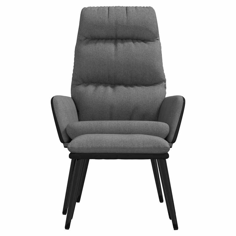 Scaun relaxare cu taburet, gri deschis, textil/piele ecologică