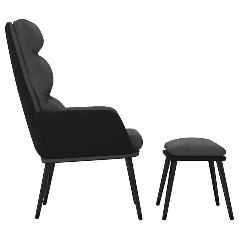 Scaun relaxare cu taburet, gri închis, textil/piele ecologică