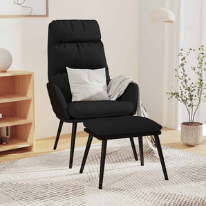 Scaun de relaxare cu taburet, crem, textil și piele ecologică