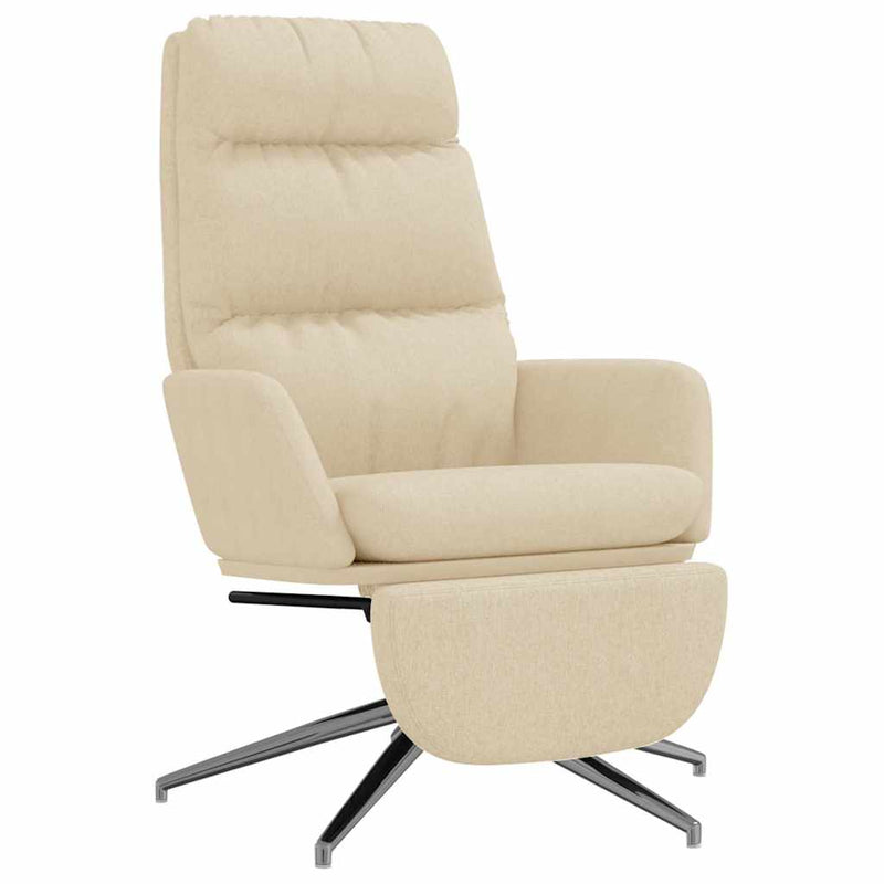 Scaun de relaxare cu taburet, crem, material textil