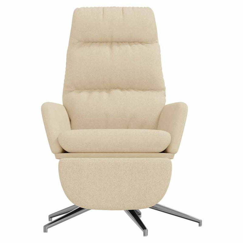 Scaun de relaxare cu taburet, crem, material textil