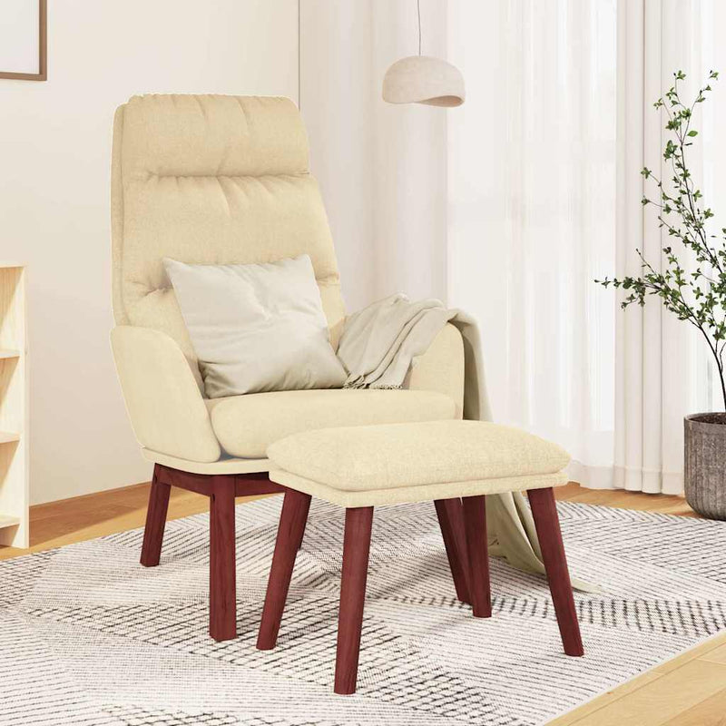 Scaun de relaxare cu taburet, crem, textil