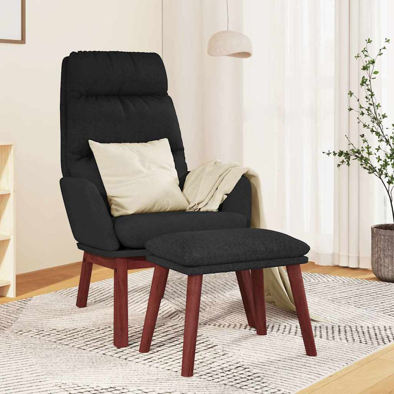 Scaun de relaxare cu taburet, negru, textil