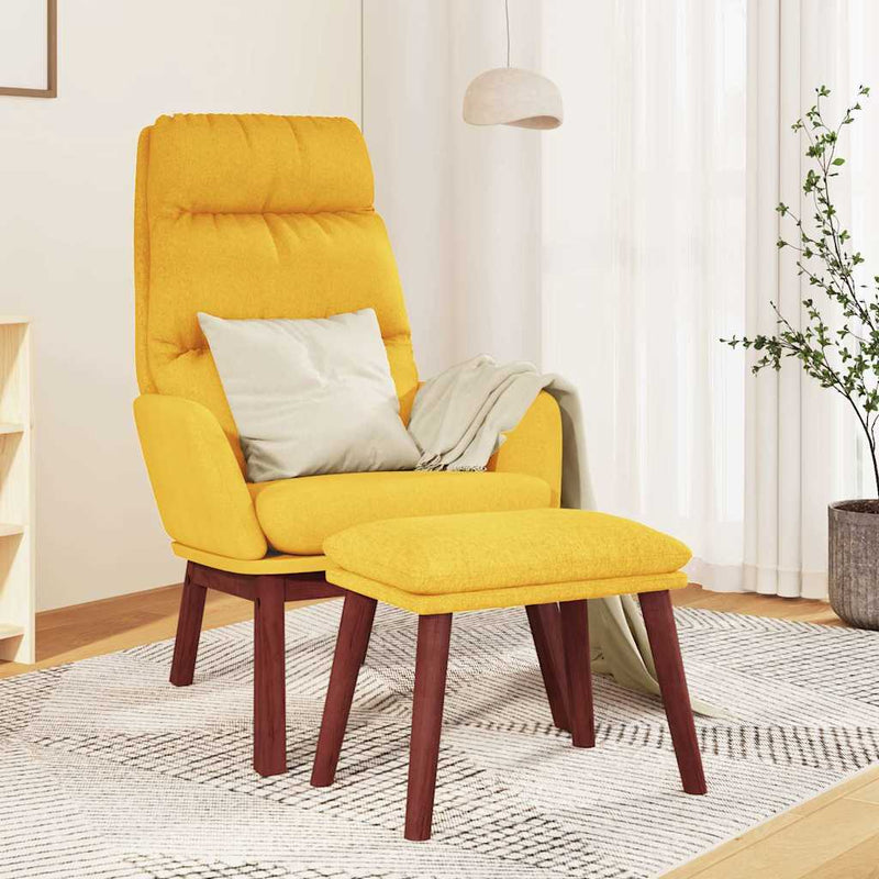 Scaun relaxare cu taburet, galben muștar, textil