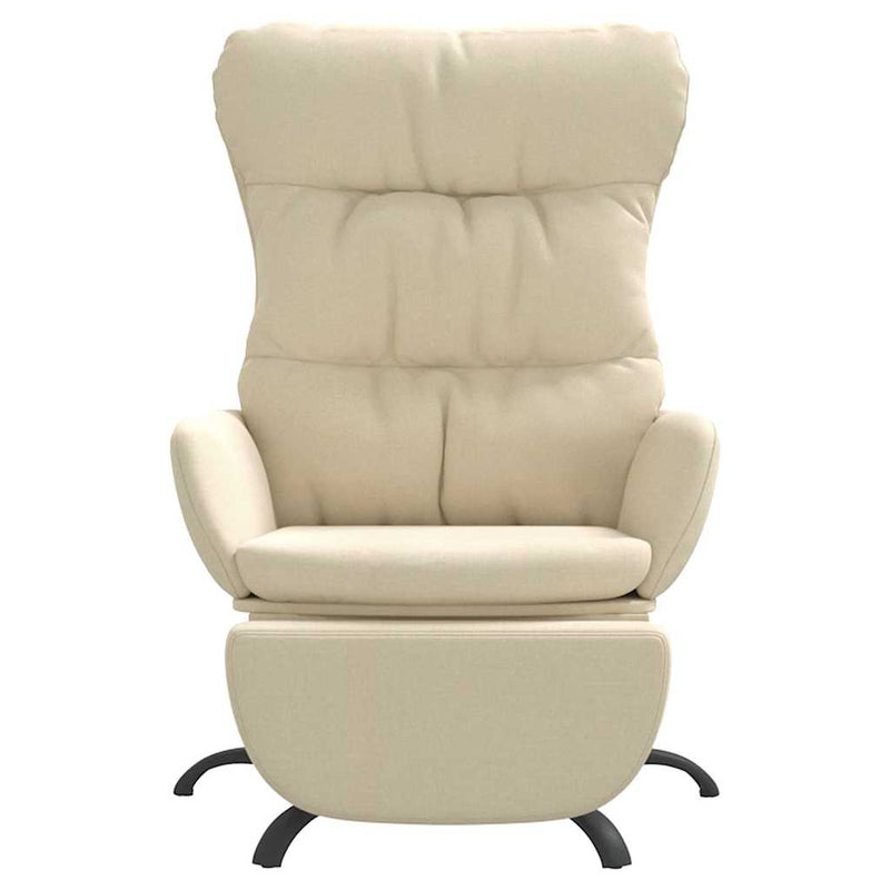 Scaun de relaxare cu taburet, crem, material textil