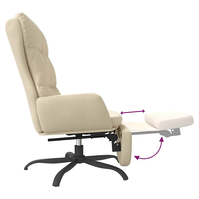 Scaun de relaxare cu taburet, crem, material textil