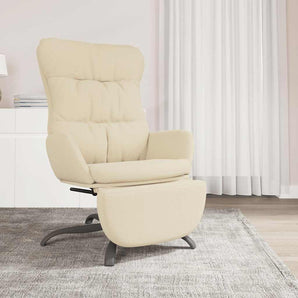 Scaun de relaxare cu taburet, crem, material textil