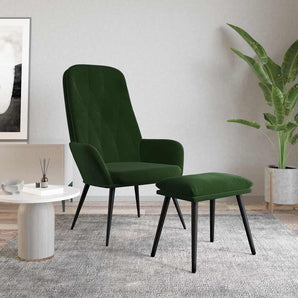 Scaun de relaxare cu taburet, verde închis, catifea