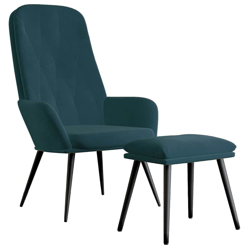 Scaun de relaxare cu taburet, albastru, catifea