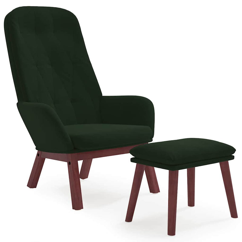 Scaun de relaxare cu taburet, verde închis, catifea