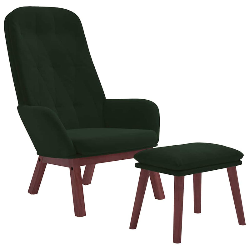 Scaun de relaxare cu taburet, verde închis, catifea