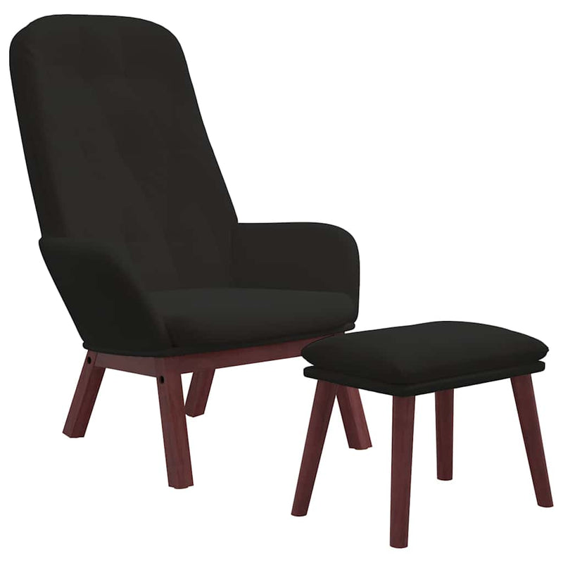 Scaun de relaxare cu taburet, negru, catifea