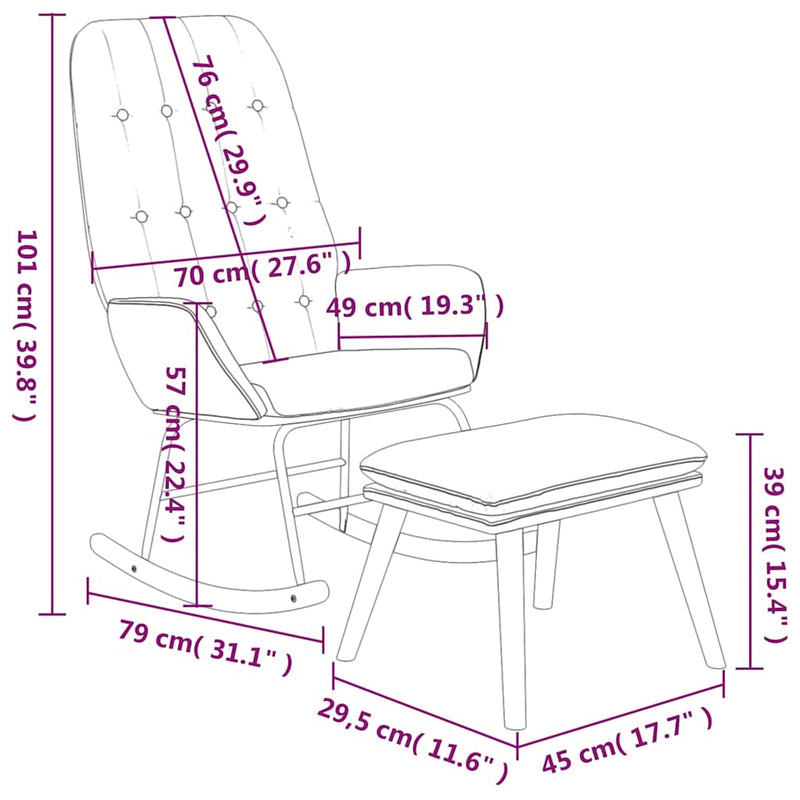 Scaun balansoar cu taburet, gri deschis, textil