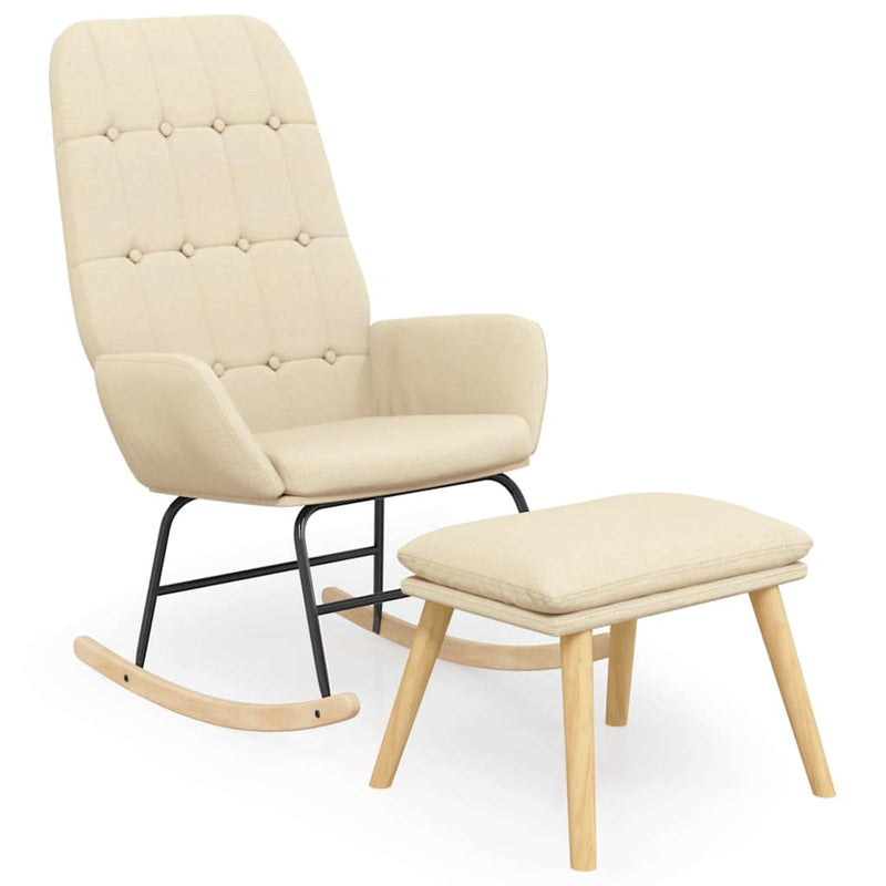 Scaun balansoar cu taburet, crem, material textil