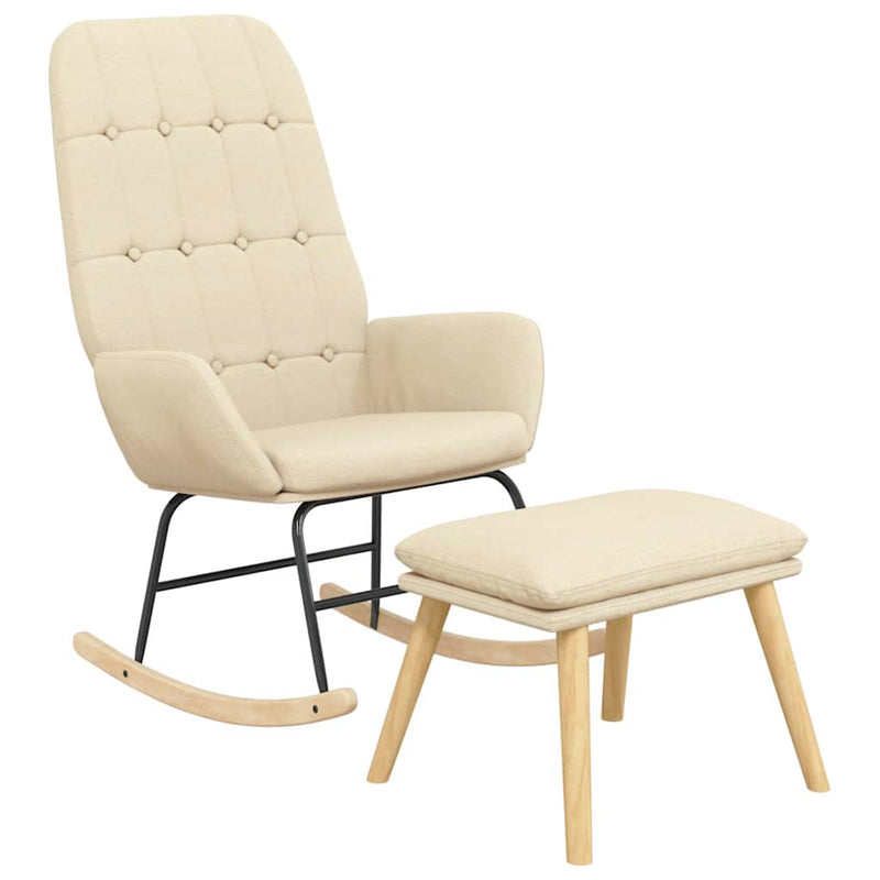 Scaun balansoar cu taburet, crem, material textil