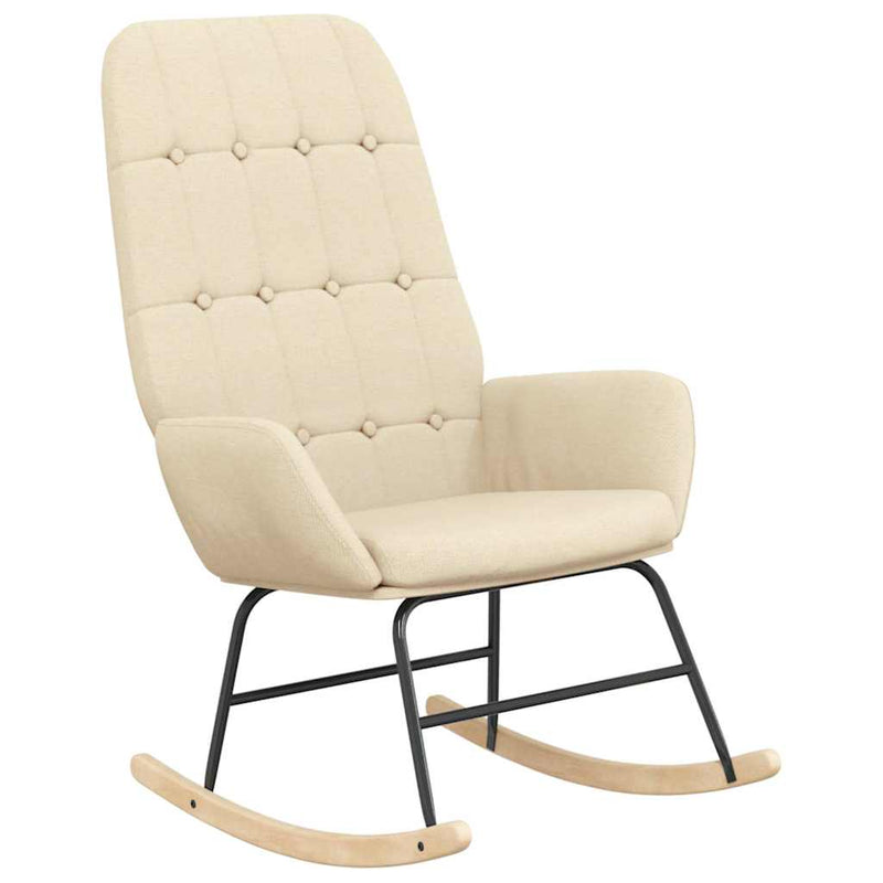 Scaun balansoar cu taburet, crem, material textil