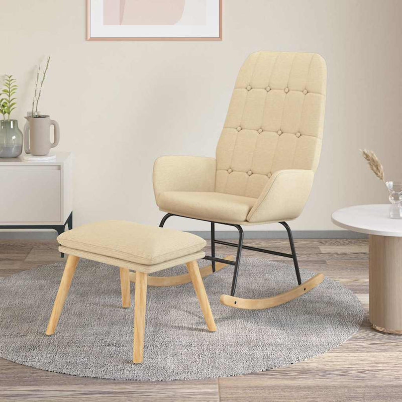 Scaun balansoar cu taburet, crem, material textil
