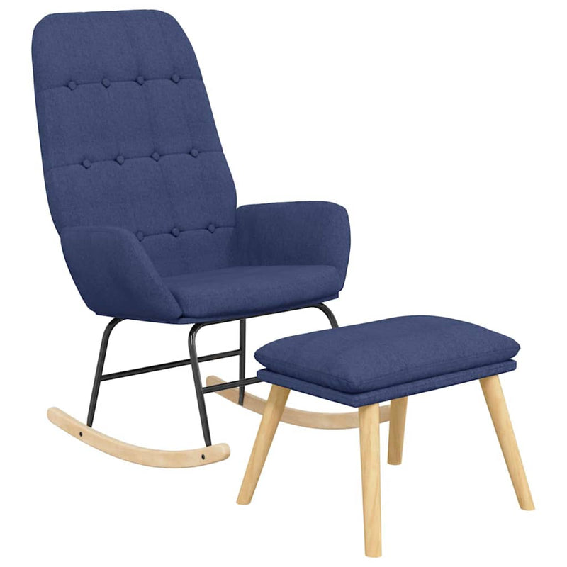 Scaun balansoar cu taburet, albastru, material textil