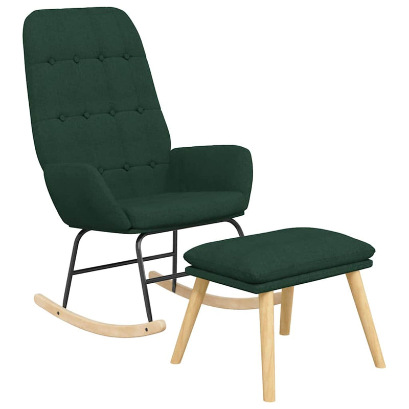 Scaun balansoar cu taburet, verde închis, textil
