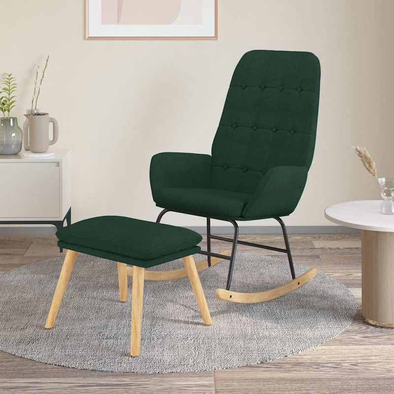 Scaun balansoar cu taburet, verde închis, textil