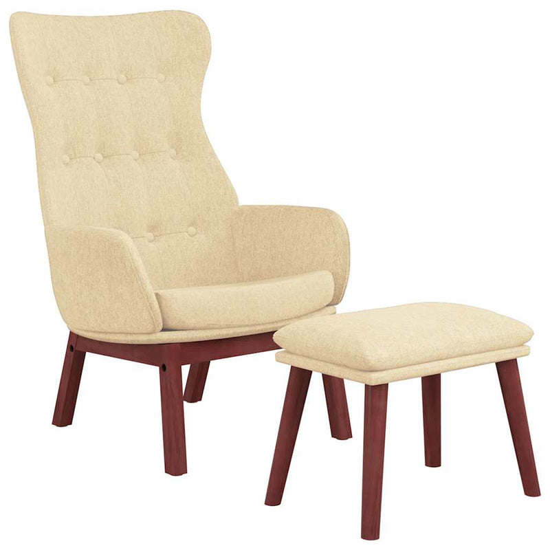 Scaun de relaxare cu taburet, crem, textil