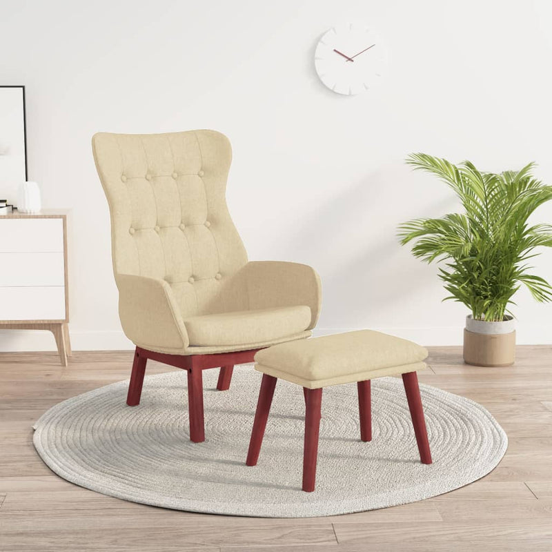 Scaun de relaxare cu taburet, crem, textil