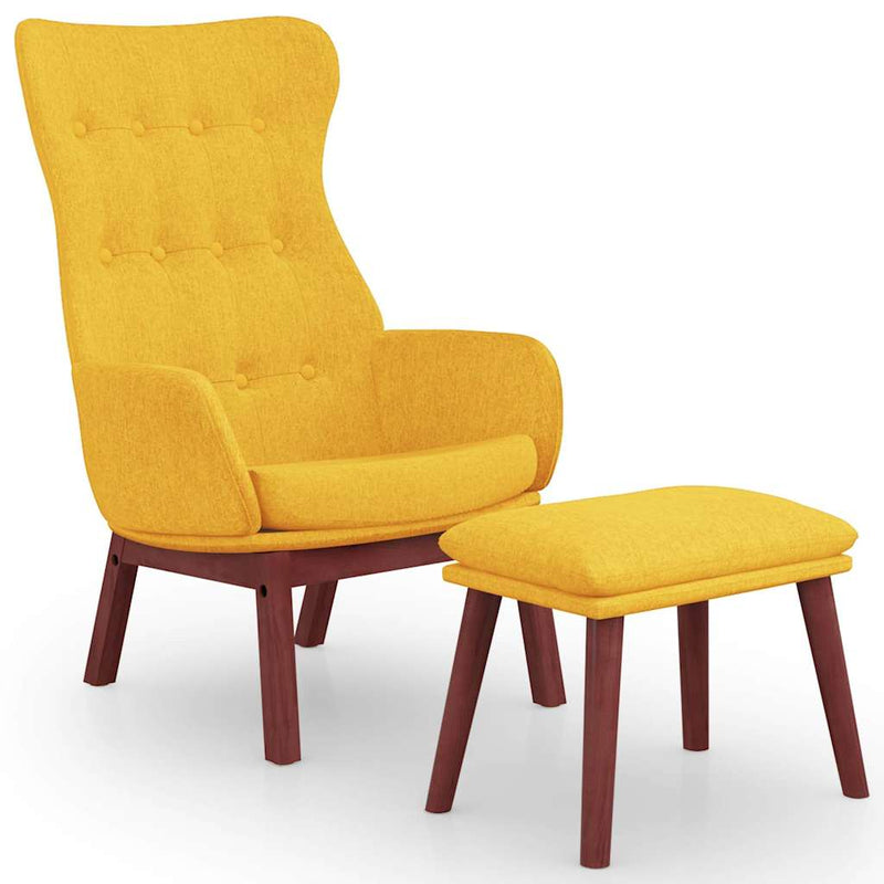 Scaun de relaxare cu taburet, galben muștar, textil