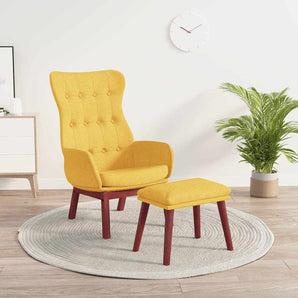 Scaun de relaxare cu taburet, galben muștar, textil