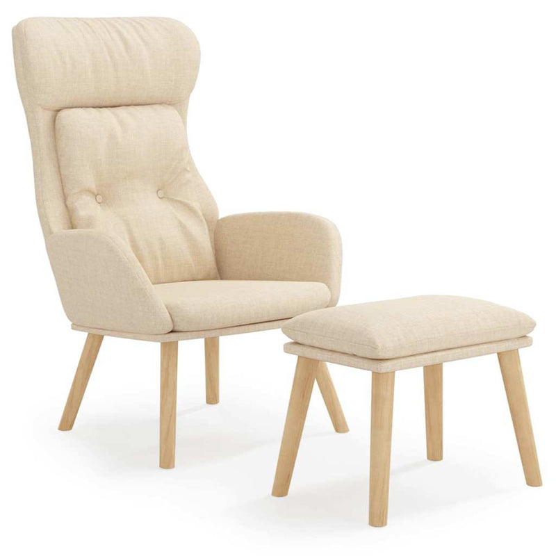 Scaun de relaxare cu taburet, crem, textil