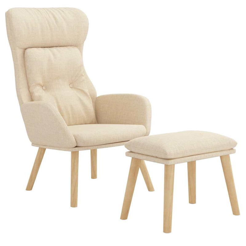 Scaun de relaxare cu taburet, crem, textil